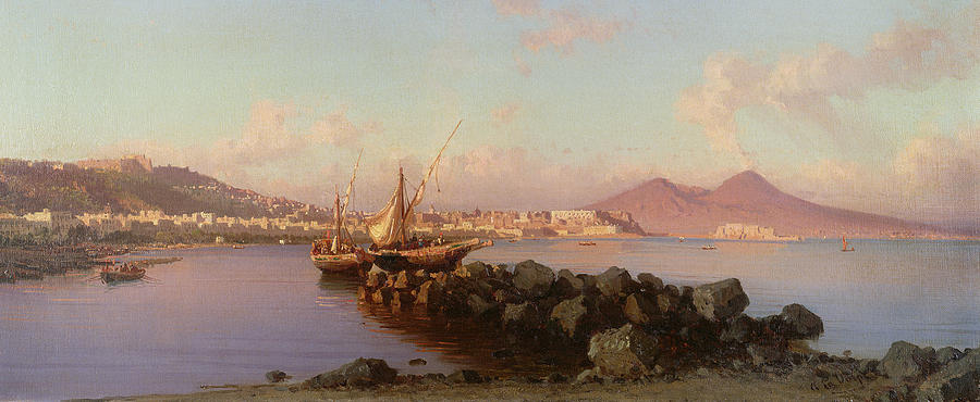 900x370 View Of The Bay Of Naples Painting By Alessandro La Volpe - Bay Of Naples Painting