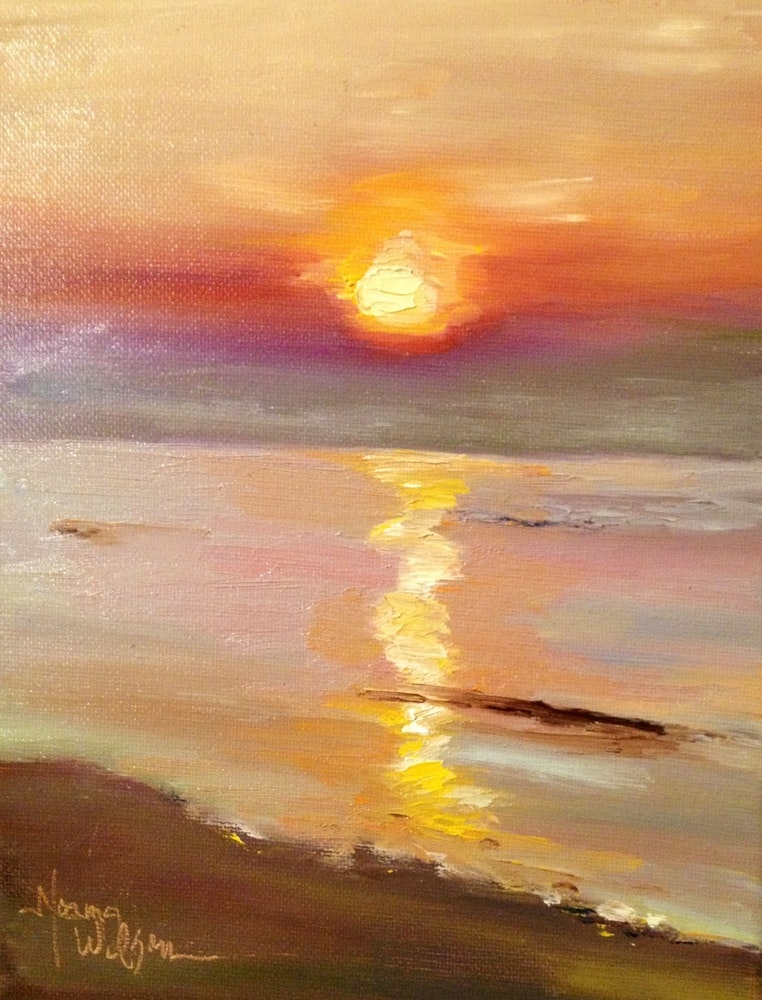 762x1000 Norma Wilson Original Oil Sunset Over The Bay Seascape Painting - Bay Painting
