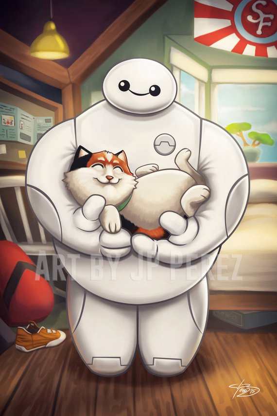 570x855 Baymax And Mochi Art Painting Poster Print Cute - Baymax Painting