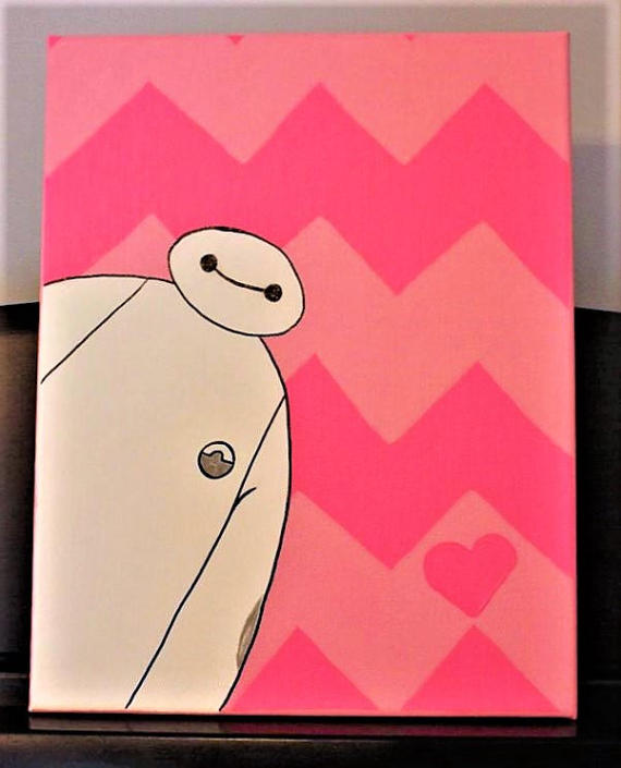 570x705 Pink Chevron Baymax Disney Canvas Painting - Baymax Painting