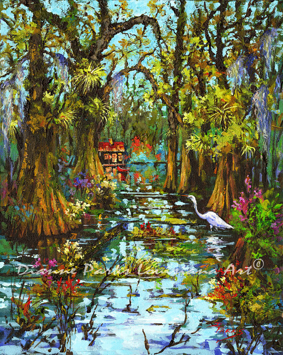 570x713 Morning In The Swamp, Louisiana Swamp Painting, Bayou Wildlife - Bayou Painting