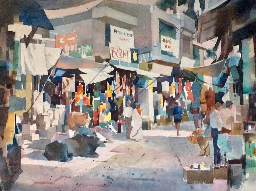 900x670 New Delhi Bazaar Ii Painting By Lalit K Masih - Bazaar Painting