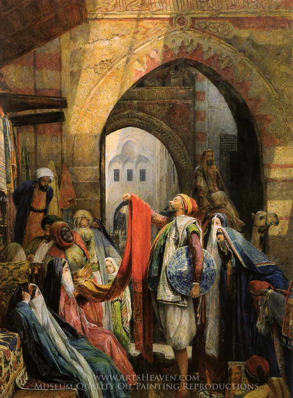 604x820 Reproduction Painting John Frederick Lewis A Cairo Bazaar, Hand - Bazaar Painting