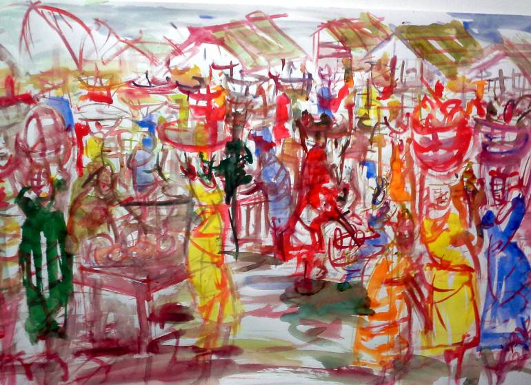 770x559 Saatchi Art Afro Bazaar Painting By Bob Usoroh - Bazaar Painting