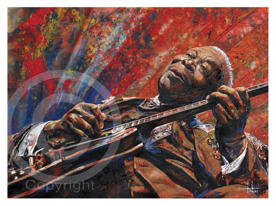 570x425 B.b. King Art Print Of Oil Painting King Of The Blues - Bb King Painting