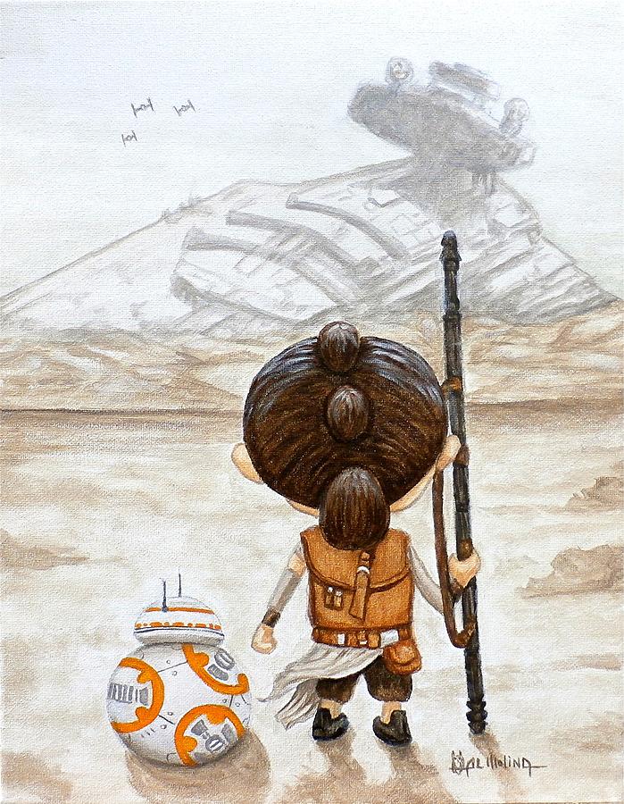 699x900 Rey With Bb8 Painting By Al Molina - Bb8 Painting