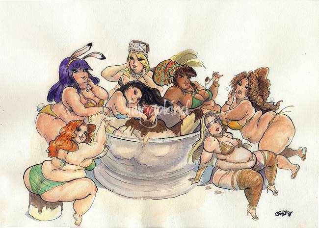650x465 Bbw Harem Sundae By Clinton White - Bbw Painting
