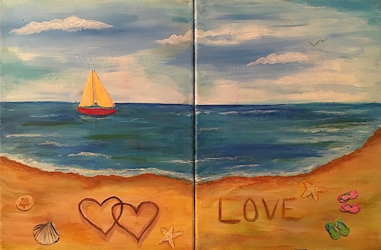750x493 Couplesduo Team Paint Night Beach Writing - Beach Acrylic Painting