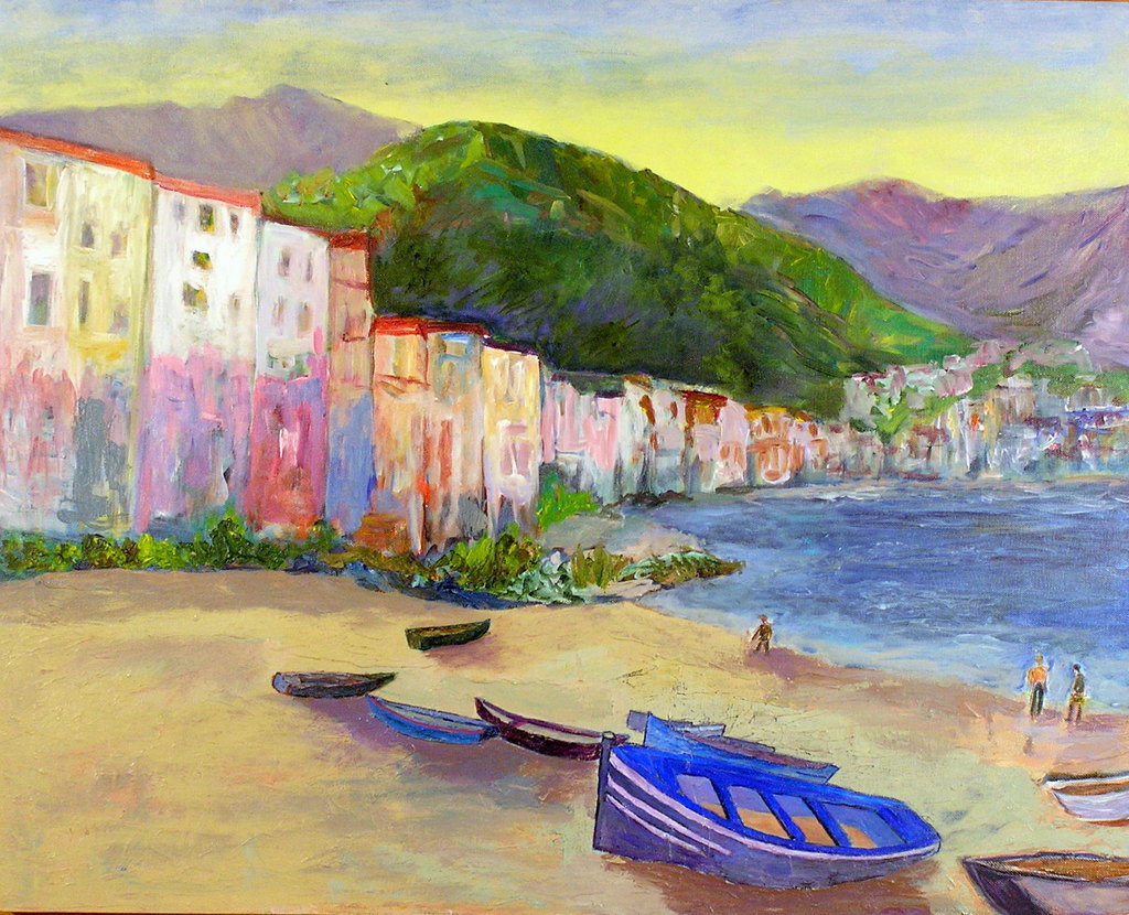 1024x830 Roz Zinns Artwork Sicily Beach Original Painting Acrylic - Beach Acrylic Painting