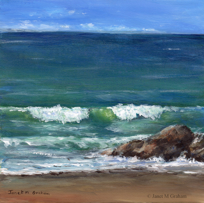 700x697 Sea, Ocean, Wave, Rocks, Original Seascape Acrylic Painting, Beach - Beach Acrylic Painting