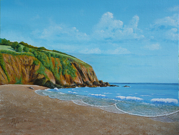 600x452 Seascape Of Beach And Cliffs, Devon Acrylic Painting - Beach Acrylic Painting
