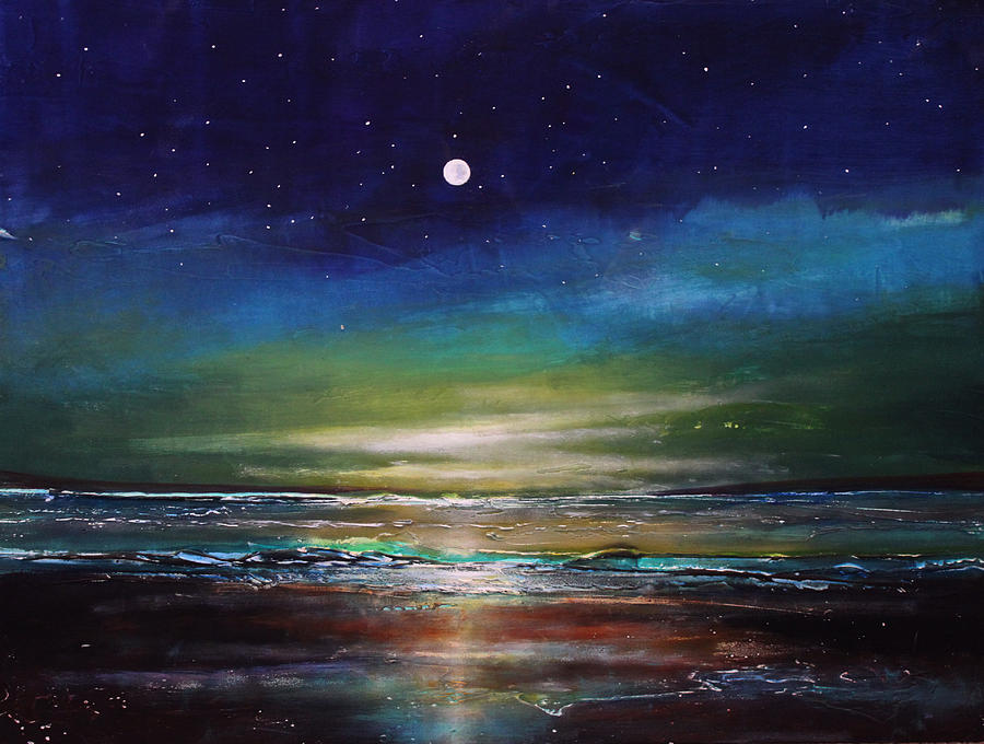 900x680 Gratitude Night Painting By Toni Grote - Beach At Night Painting
