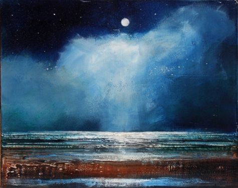 475x375 July 2 Angel Light Original Acrylic Painting Featuring Beach Night - Beach At Night Painting
