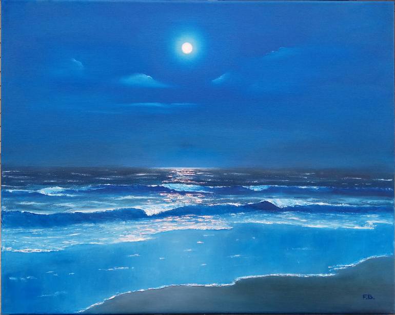 770x614 Saatchi Art Night Beach Painting By Farida Bulatova - Beach At Night Painting