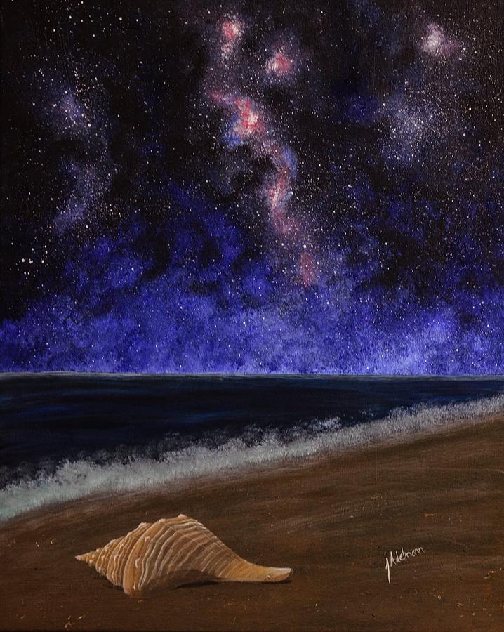 718x900 Starlight Beach Painting By Jessie Adelmann - Beach At Night Painting