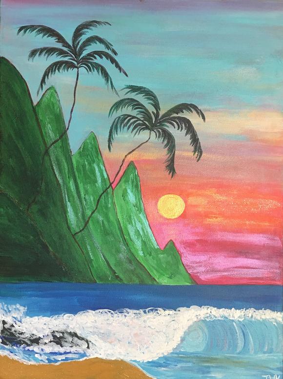580x777 Ke'E Beach Sunset Painting Crystals Gems Gallery - Beach At Sunset Painting