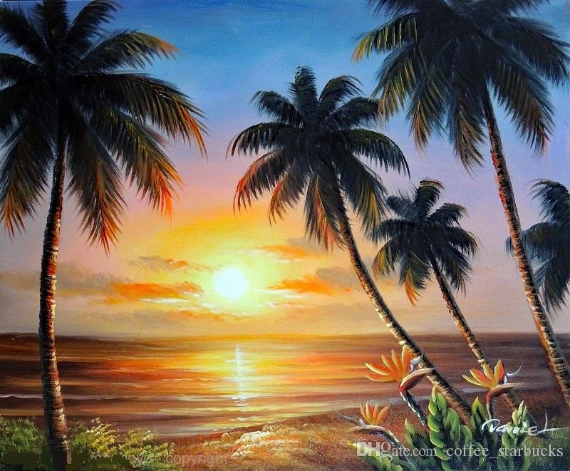 800x661 2018 Framed Hawaii Beach Sunset Palms Bird Of Paradise Flowers - Beach At Sunset Painting