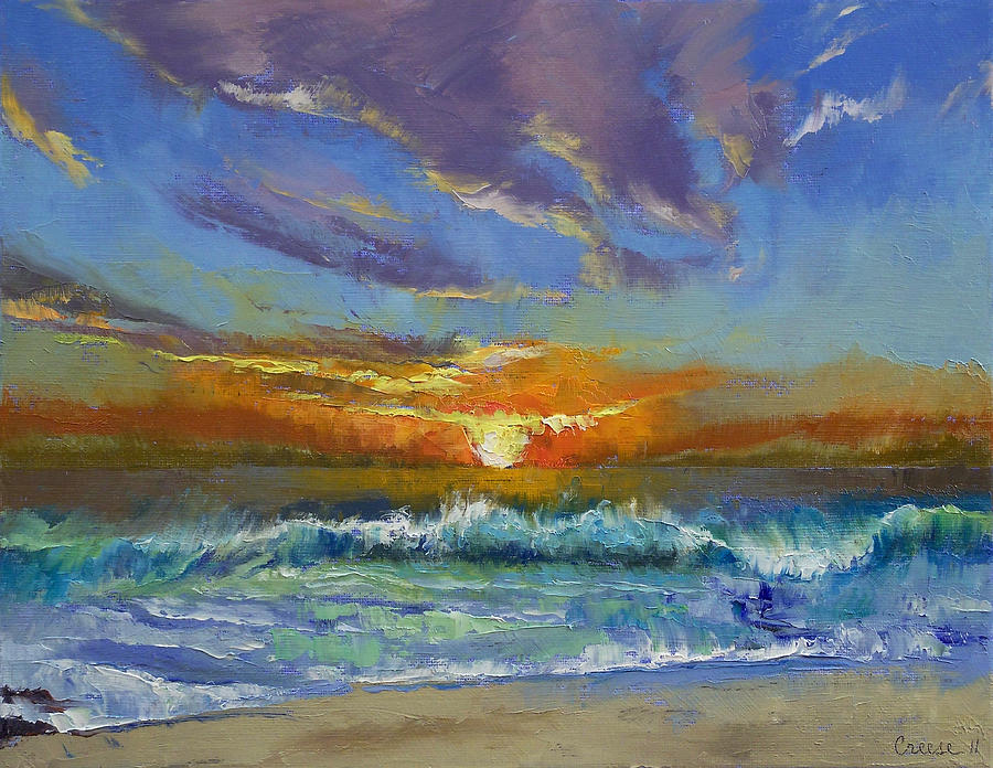 900x696 Malibu Beach Sunset Painting By Michael Creese - Beach At Sunset Painting