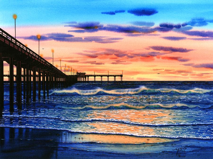 900x674 Ocean Beach Sunset Painting By John Yato - Beach At Sunset Painting