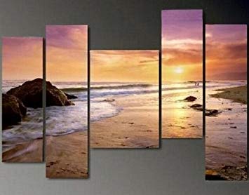 355x278 Hawaii Beach Sunset Large Painting 5 Piece Large Wall - Beach At Sunset Painting