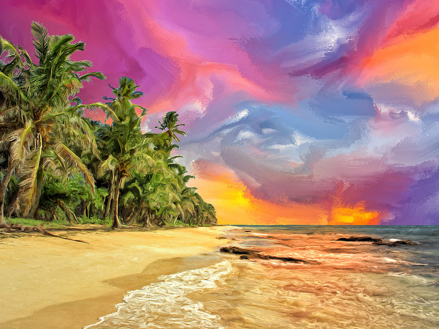 900x675 Bali Beach Sunset Painting By Dominic Piperata - Beach At Sunset Painting