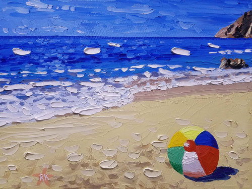 500x375 Palette Knife Beach Painting On Canvas By Ryan Kimba, Small - Beach Ball Painting