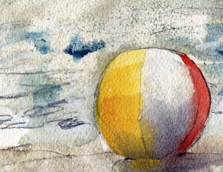761x587 Watercolor Painting Landscape Painting Beach Painting Beach - Beach Ball Painting