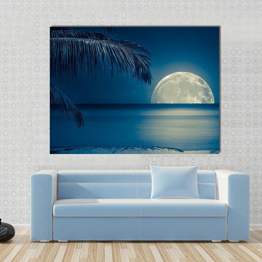 1000x1000 Full Moon Reflected On The Calm Water Of A Tropical Beach Multi - Beach Canvas Painting