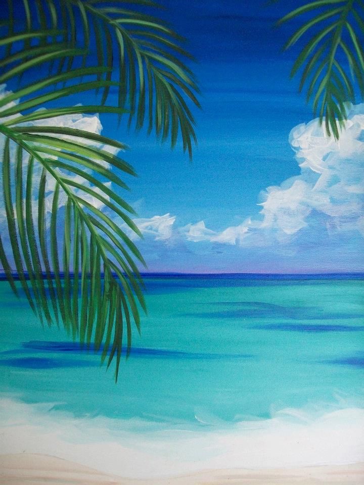 720x960 Wine Amp Design Ocean Amp Palm Trees Watercolor And Acrylics - Beach Canvas Painting