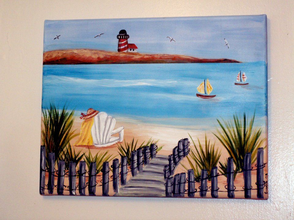 960x720 Beach Scene Painted On Canvas Canvas Art Beach - Beach Canvas Painting