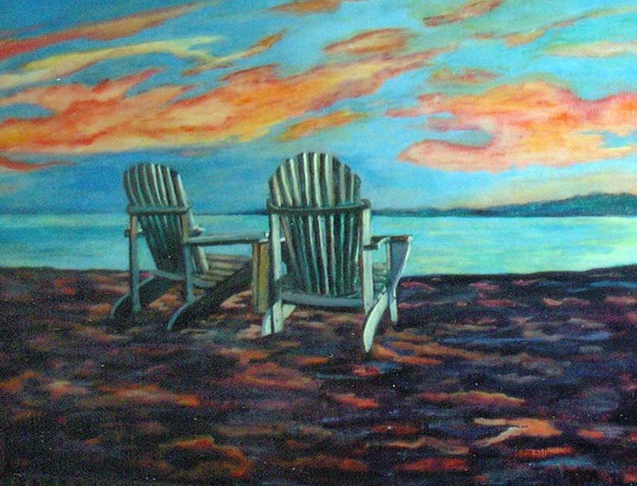 900x687 Beach Chairs Painting By Judie White - Beach Chair Painting