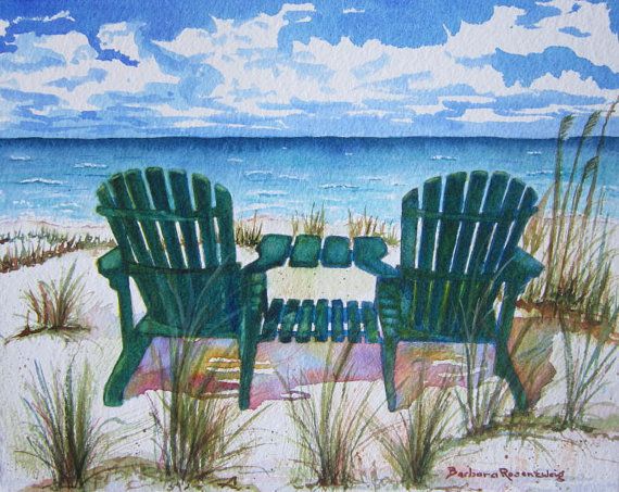 570x453 Beach Painting, Beach Chair Art Print, Beach Decor, Beach Art - Beach Chair Painting