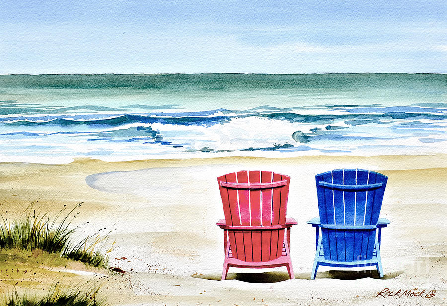 900x616 Reservations For Two Painting By Rick Mock - Beach Chair Painting