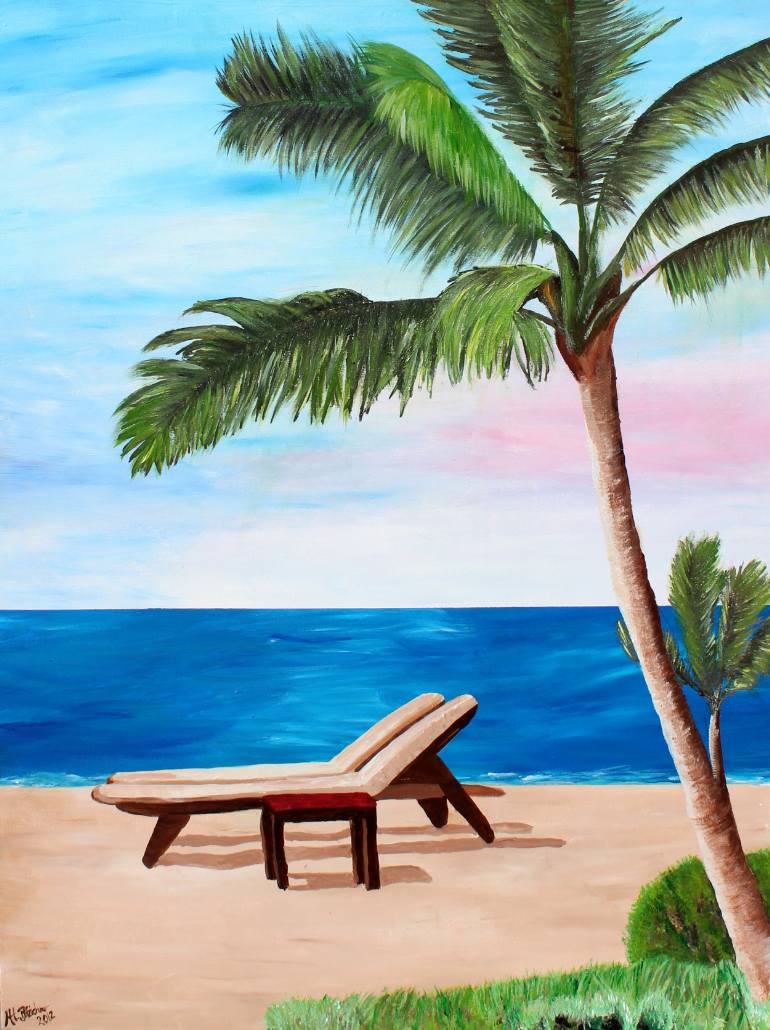 770x1030 Saatchi Art Caribbean Strand With Beach Chairs Painting By M - Beach Chair Painting