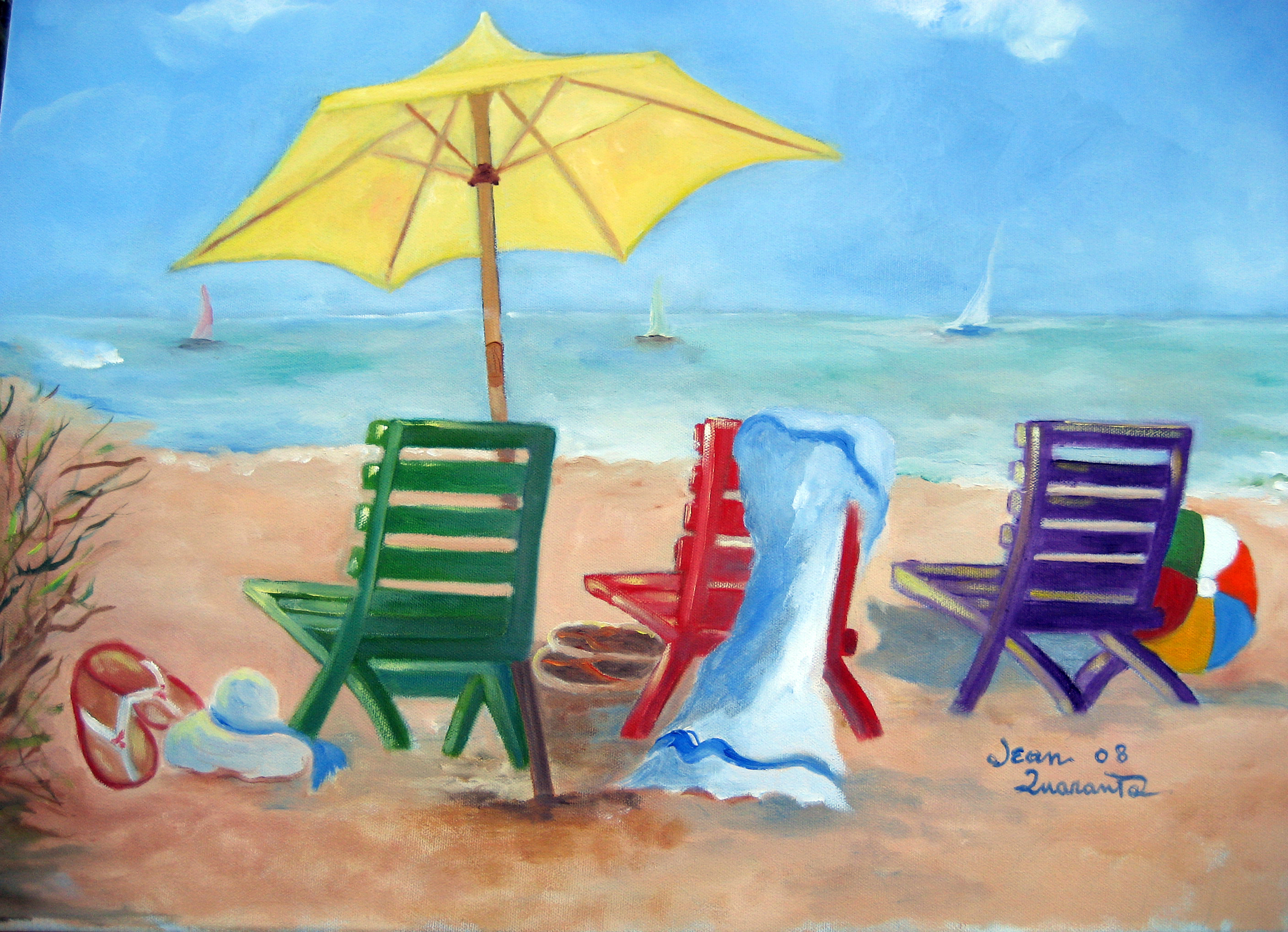 2816x2037 Unfinished Beach Chairs 2008 Jean Quaranta Art Gallery - Beach Chair Painting