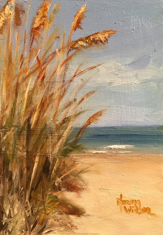 696x1000 Norma Wilson Original Oil Beach Grass Seascape Coastal Living - Beach Grass Painting