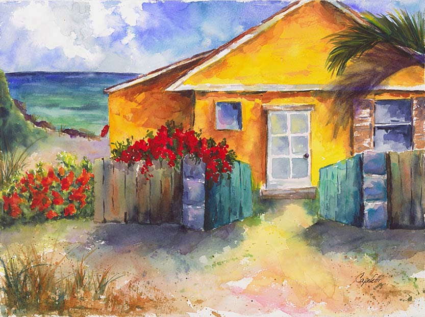 833x623 Beach House Original Watercolor Painting Barb Capeletti - Beach House Painting