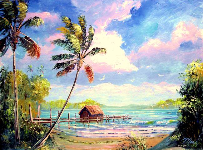 650x483 Boat House Beach By Mazz Original Paintings - Beach House Painting