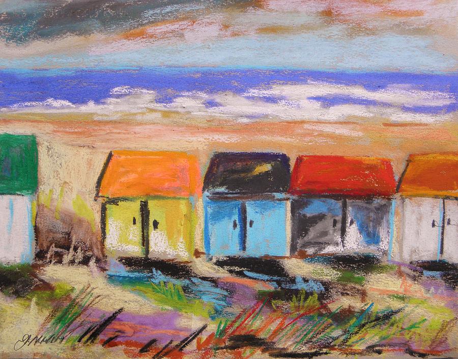 900x707 Colorful Beach Houses Painting By John Williams - Beach House Painting