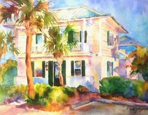 500x388 Watercolor Paintings Of Beach Houses Landscape Artists - Beach House Painting