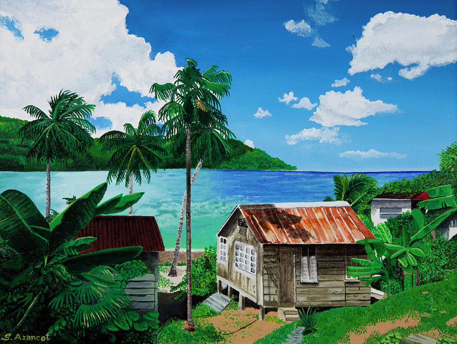 900x678 Bay House Painting By Sandra Azancot - Beach House Painting