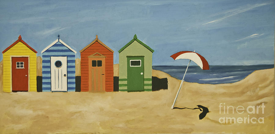 900x441 Beach Huts Painting By James Lavott - Beach Hut Painting