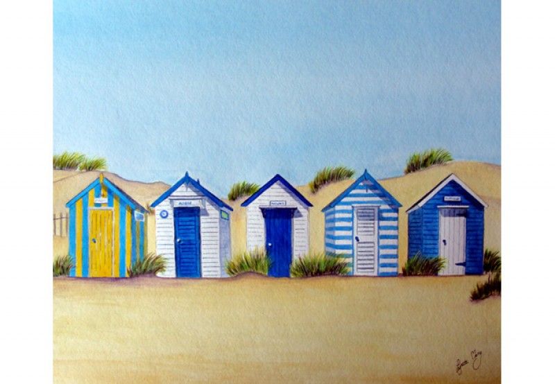 800x554 Beach Huts In Blue Cabine Plage Beaches, Beach - Beach Hut Painting