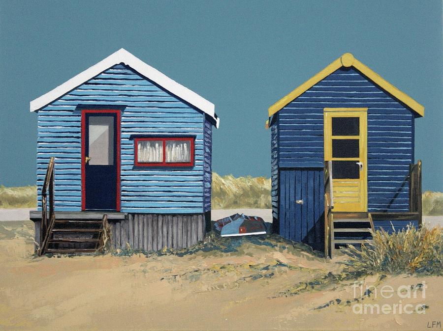 900x674 British Beach Huts Painting By Linda Monk - Beach Hut Painting