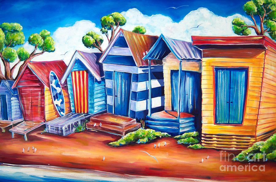 900x593 Victorian Beach Huts Painting By Deb Broughton - Beach Hut Painting