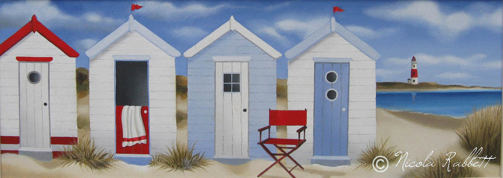 1000x354 Beach Hut Paintings Nicola Jane Rabbett - Beach Hut Painting