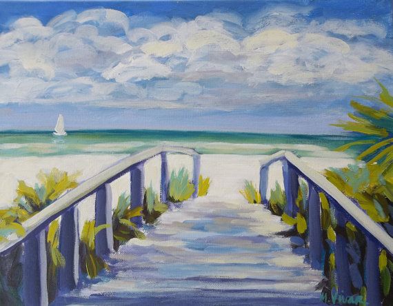 570x444 Bold Colorful Sailing Florida Beach Landscape Painting. Artsy - Beach Landscape Painting