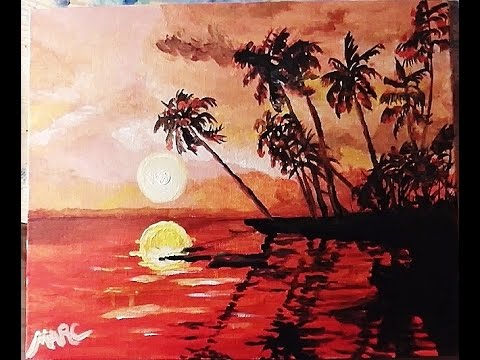 480x360 Acrylic Landscape Painting Demo Beach Sunset Tutorial - Beach Landscape Painting