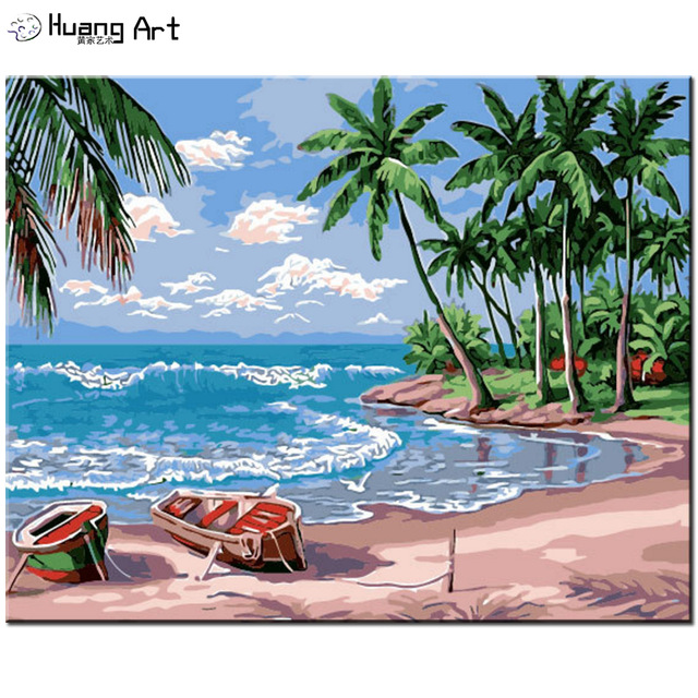 640x640 Handmade Beach Landscape Oil Painting By Number Wall Decor Diy - Beach Landscape Painting