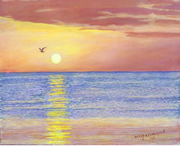 768x622 Sunset Beach With Sea Gull Painting Naples Florida - Beach Landscape Painting